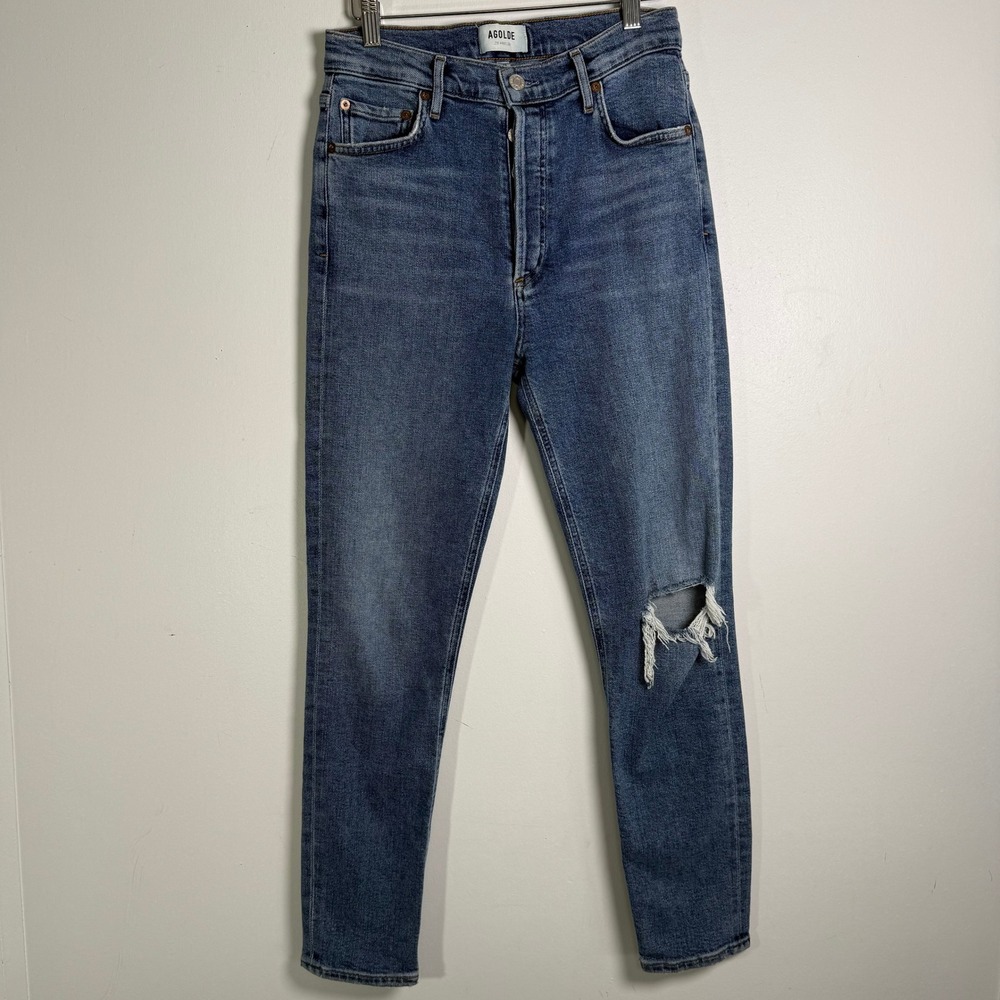 AGOLDE Nico Skinny Jeans 26 Blue High Rise Distressed Button‎ Fly A093C-1256